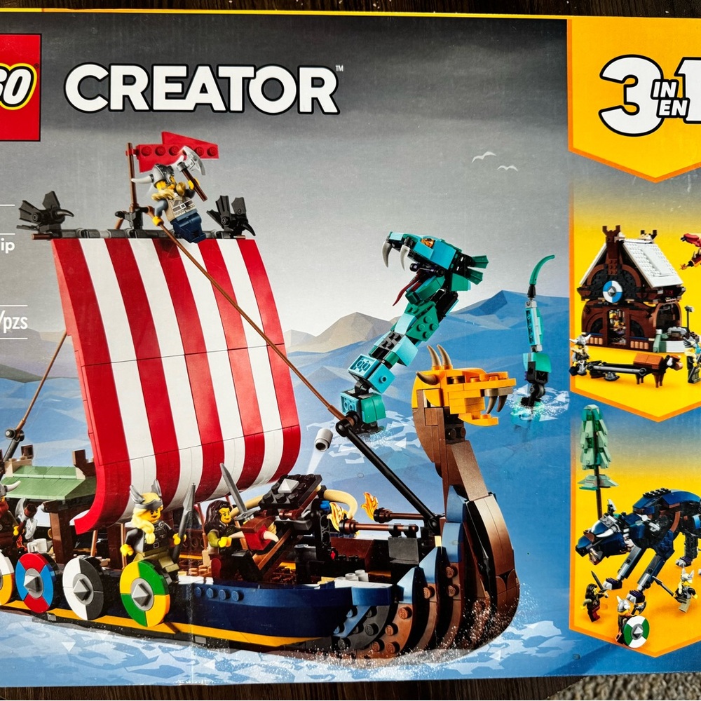LEGO Creator 3-in-1 Viking Ship Set with Red and White Sails